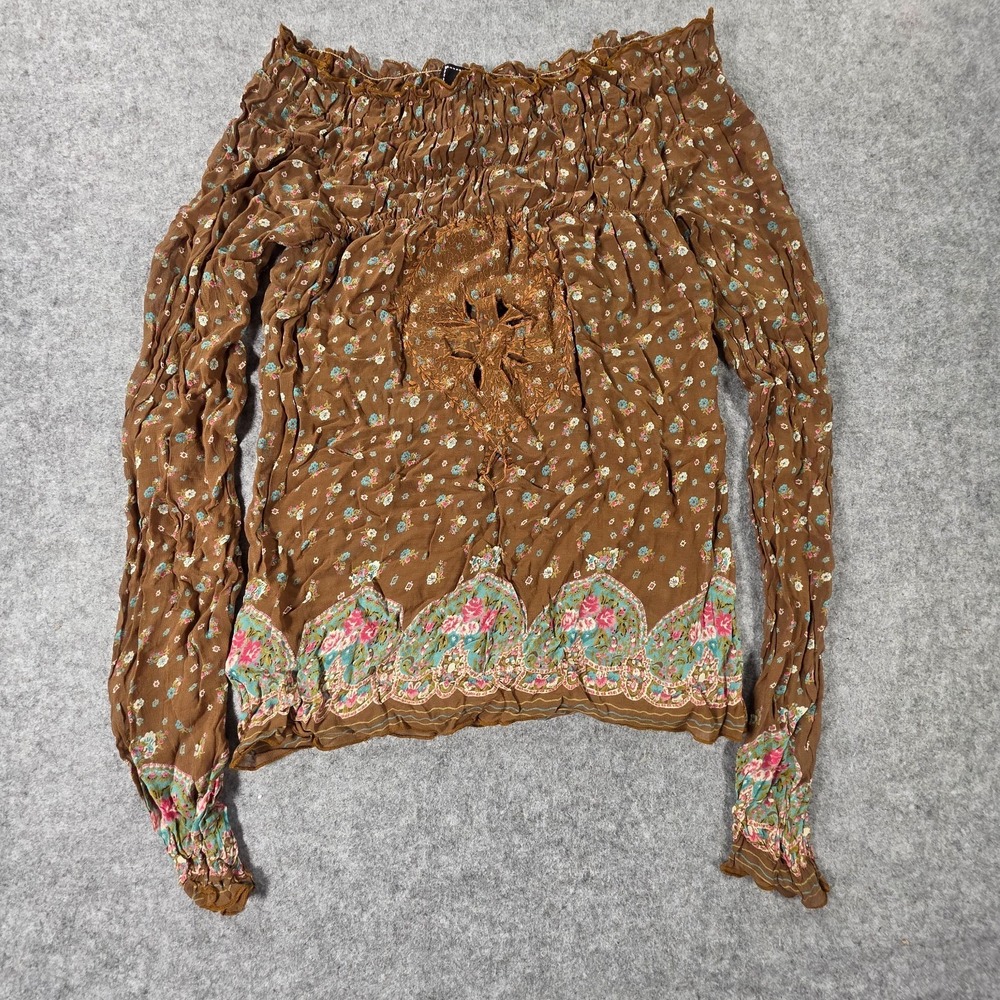 Y2K vintage bohemian peasant blouse Free Paris Medium Top Shirt Shoulder